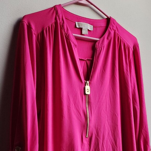 MICHAEL Michael Kors Hot Pink Zip-Up Blouse Size Large - Picture 2 of 14